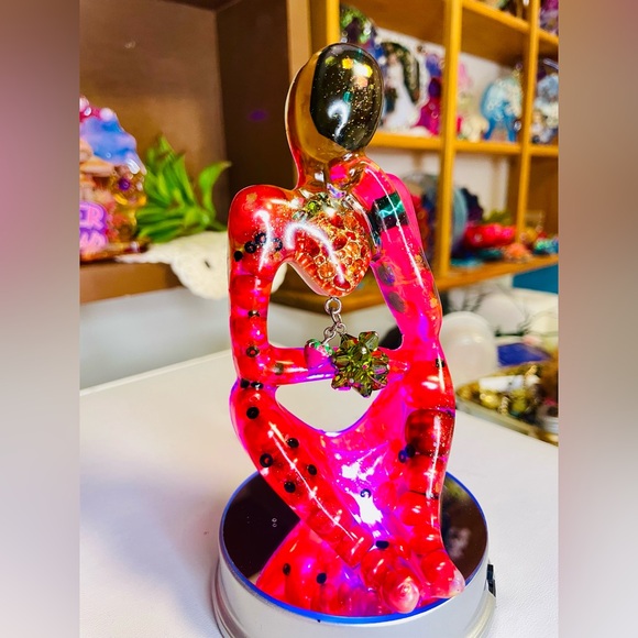 Handmade Strawberry Abstract Figurine with Green Crystal Accent - Picture 3 of 3